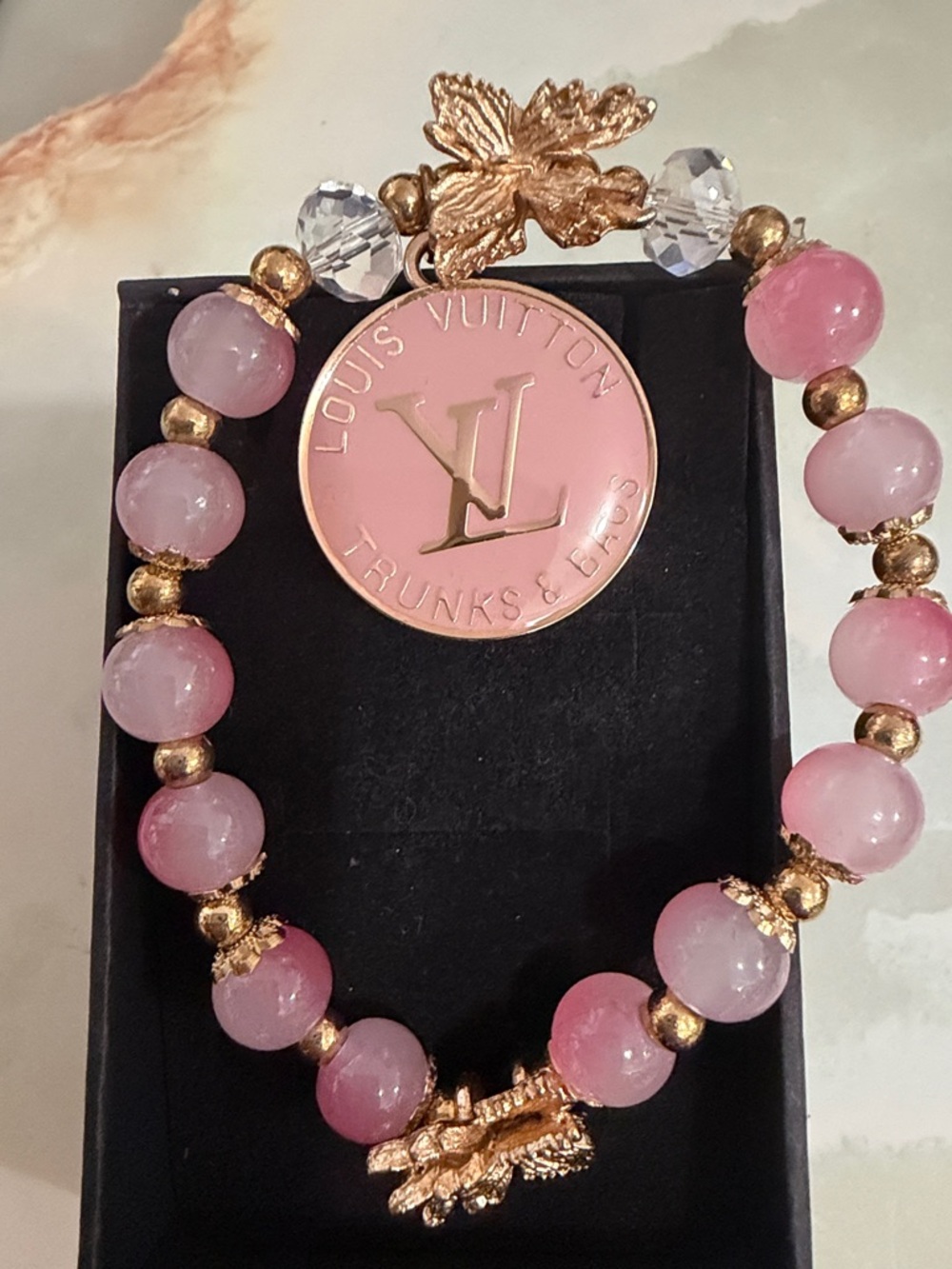 Louis Vuitton Pink and Gold Beaded Charm Bracelet